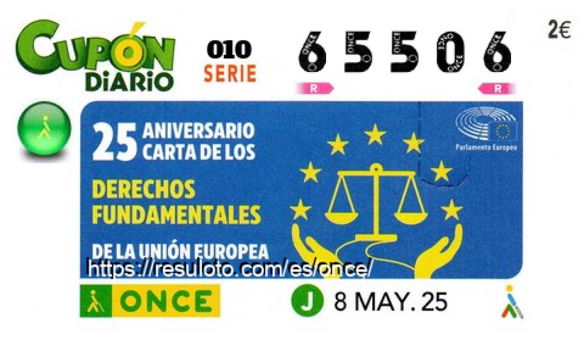 Cupón ONCE premiado el Jueves 8/5/2025