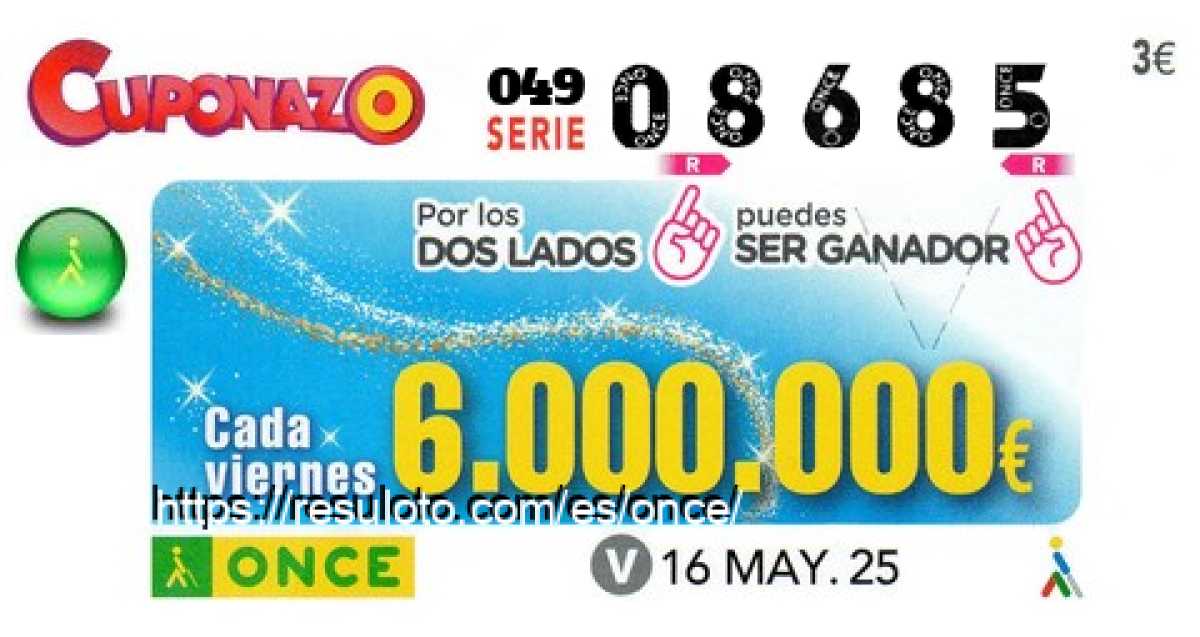 Cuponazo ONCE premiado el Viernes 16/5/2025