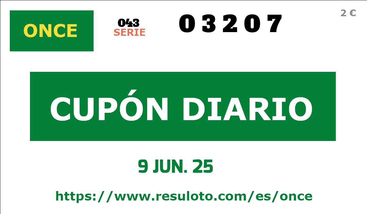 Cupón ONCE premiado el Lunes 9/6/2025