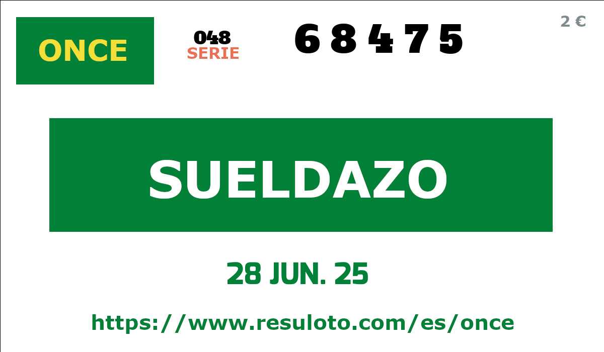 Sueldazo ONCE premiado el Sabado 28/6/2025