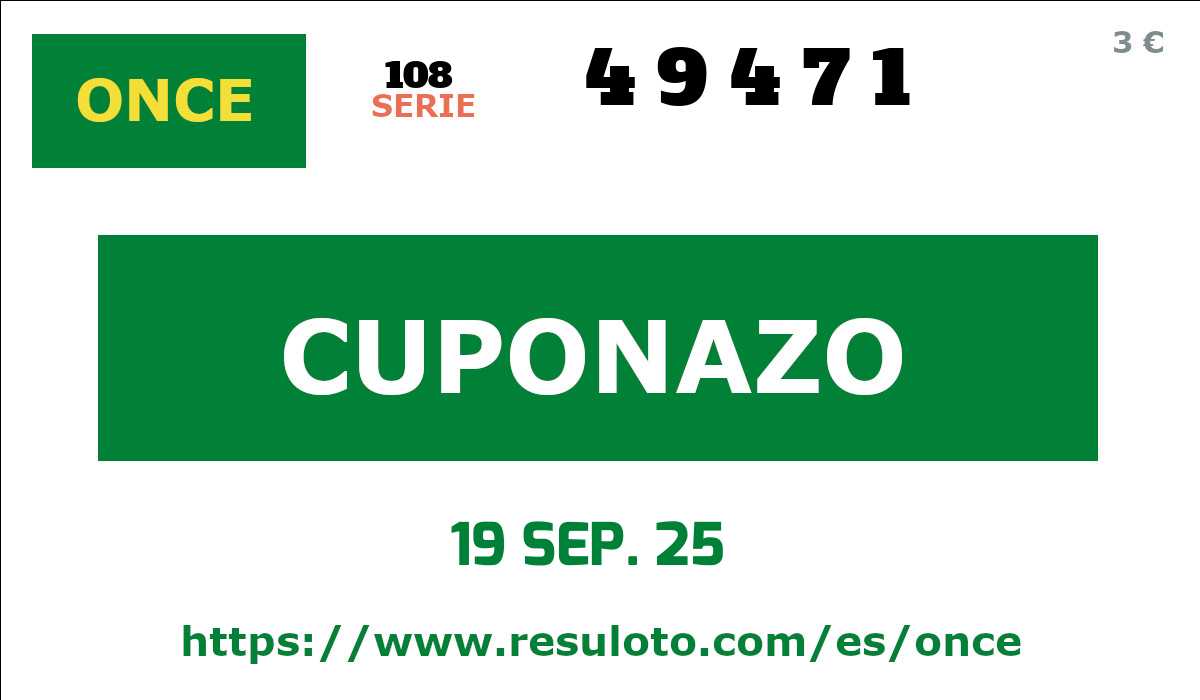 Cuponazo ONCE premiado el Viernes 19/9/2025