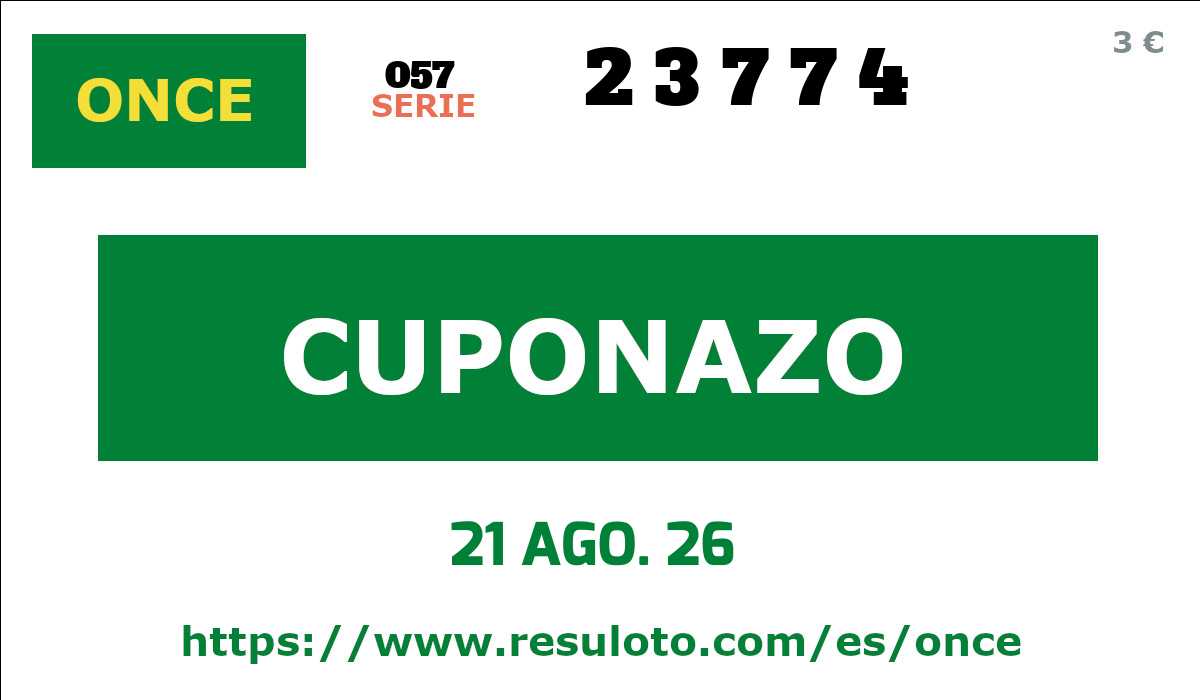 Cuponazo ONCE premiado el Viernes 21/8/2026
